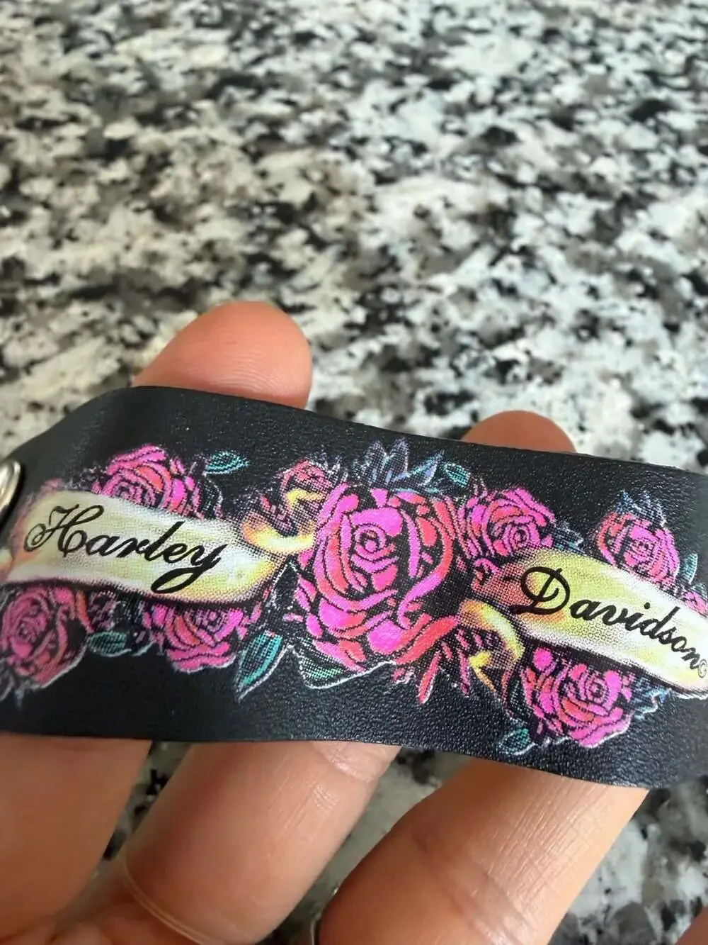 Ed Hardy Harley-Davidson Leather Snap Cuff Bracelet with Floral Graphic